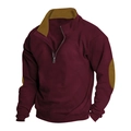 Herren-Freizeit-Sweatshirt in Weinrot mit Stehkragen und braunen Ellbogen-Aufnähern - S / Burgunderrot