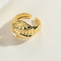14K gold plated open ring featuring a wide band with detailed 3D feather relief texture - Wing Embossed / Gold