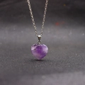 Silver O-chain necklace with heart-shaped natural purple amethyst stone pendant - Heart Amethyst