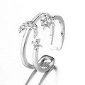 Adjustable silver star and moon ring with cubic zirconia in a double-layer design - Double Loop Star Moon