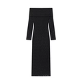 Elegante vestido largo de encaje negro con hombros descubiertos y manga larga - XS / Negro