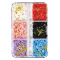 DIY nail art charms set with 6-color resin flowers and gold beads in a storage box - Style 9