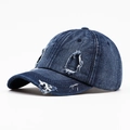 Washed denim baseball cap in dark blue with distressed ripped details and vintage finish - Dark Blue / Adjustable