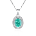 S925 sterling silver necklace with large oval green gemstone and double diamond halo - FDDZ-033 Paraiba Blue Drop
