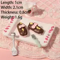 Miniature resin chocolate cake set with pink bows and strawberry cup for dollhouse DIY - Brown Bow Bread