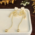 Elegant gold-tone heart earrings with sparkling cubic zirconia and long snake chain tassels - E6789 Silver Pin-Gold