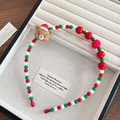 Christmas beaded headband with red green white pearls and a cute cartoon bear decoration - 6-Christmas Bear Headband