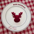Dark red flocked deer head ornament, 8x8cm size for Christmas DIY and holiday decor - Deer Head-03 (Dark Red)