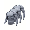 Three-pack men's athletic compression long sleeve shirts in grey with black stitching - Grey+Grey+Grey