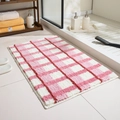Pastoral style pink and white checkered plush bath mat with non-slip texture - 40x60cm / Cherry Blossom
