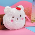 Cute white plush bear coin purse with cherry detail and pink lanyard attachment - Cherry White Bear Coin Purse