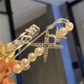 Silver waist pin with pearls, stars and a yellow butterfly pendant for pants adjustment - Starburst Butterfly Pearl Style (Silver)
