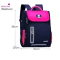 Navy blue and rose pink ergonomic school backpack for primary school students - Medium (38x30x18cm) / Rose Red