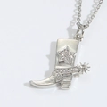 Silver cowboy boot pendant necklace with star design and sparkling rhinestones - Silver Cowboy Boot