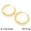 Classic golden 18K plated stainless steel hoop earrings with textured bead pattern 17x2.5mm - Beaded Hoop Style (KE117437-GC)