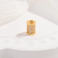 S925 sterling silver cylinder charm with three rows of micro-pave zircons in gold finish - 4.5x6mm / Gold Large