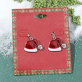 Boucles d'oreilles bonnet de Noël avec strass blancs sur carte de présentation - 07 Bonnet de Noël rouge