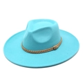 Vista dall'alto di un cappello fedora in lana azzurro con fascia decorativa intrecciata - M (56-58cm) / Blu lago