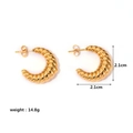 Macro shot of gold croissant earrings showing 2.1cm diameter and 14.8g weight specs - Spiral Texture Horn Style (AJ289-D)