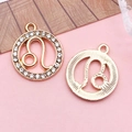 Golden Leo zodiac pendant with diamonds and textured finish for DIY jewelry - Leo