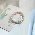 Handmade ceramic beaded bracelet with blue and pink beads and a white starfish charm - Starfish (938D海星)