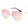 Gafas de sol de metal irregular con marco dorado y lentes de degradado rosa - Montura Dorada Lente Degradado Rosa Amarillo C15