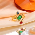 Golden titanium steel open ring featuring vibrant red, green, and blue gemstones - Square Colorful Stones Style (JZ26-1)