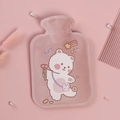 Pink plush hot water bottle with cute cartoon polar bear and star pattern print - Large Pink - Bye-Bye Bear