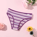 Culotte en coton rayé à taille basse pour femme sur fond floral avec texture côtelée - S / Violet