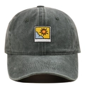 Detailed embroidery patch of sun and clouds on a washed cotton grey baseball cap - Army Green