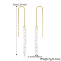 Detailed view of long gold S925 silver chain earrings with white pearls and dimensions - 925 Silver / Gold