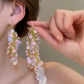 Pendientes de borlas con cuentas verdes y detalles florales en rosa y azul para mujer - Borlas de cuentas verdes frescas (17#)