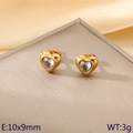 Golden heart earrings with cubic zirconia inlay on beige textured background - Gold Base - White Heart (KE118618-HR)
