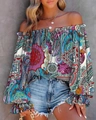 Detail of off-shoulder neckline with drawstring and vintage paisley print on the fabric - S / Vintage Paisley