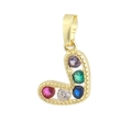 Macro shot of gold-plated letter J pendant with colorful zircon stones in multi-color - 15-Letter J Multi-color Zircon