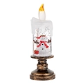 Candela LED palla di neve natalizia con pupazzo di neve e base retrò bronzo - Candela Lunga Piccola Pupazzo di Neve
