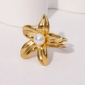 Minimalist gold flower ring with pearl inlay and polished stainless steel finish - Gold Open Flower Pearl Style / Gold