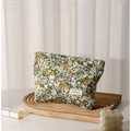 Portable floral toiletry bag in light green cotton fabric with multi-color flower patterns - Green Floral