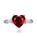 Luxurious silver heart-shaped pink zircon ring with sparkling side baguette gemstones - Adjustable Open / Red Zirconia