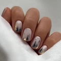 Artistic vintage ink-wash style short press-on nails with elegant gold foil accents - Ink Pine Forest Gold Foil Style (CW436)