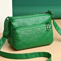 Bright green faux leather crossbody bag for middle-aged women with lychee texture - Style 2 Green