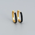 Minimalist rectangular gold earrings with black enamel inlay in a pair - 925 Silver / Gold Plated (Black)
