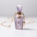 Faceted natural amethyst perfume bottle pendant with 18K gold chain necklace for women - Amethyst Bottle Shape Style