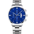 Men's business quartz watch with blue dial and silver stainless steel strap - Silver Band Blue Dial (1)