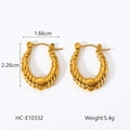 Detailed view of U-shaped 18K gold-plated twisted earrings with size and weight specs - Twisted U-Shape Style (HC-E10332)