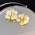 Vintage style cream white and gold 3D flower stud earrings with a mirrored reflection - Silver Pin Enamel Flower Stud Earrings (White) (21#)