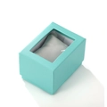 Light blue square gift box with transparent window and soft white cushion for jewelry - 10*7.5*7cm / Windowed Light Blue