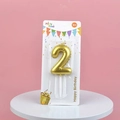 Metallic gold number 2 birthday candle with 3D balloon effect in card packaging - Number 2 / Gold