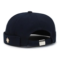 Dark blue cotton docker cap with golden leaf emblem and adjustable metal buckle - Navy Blue