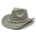 Detail of sage green faux suede cowboy hat with evil eye beaded woven band - M (56-59cm) / Military Green (Suede)